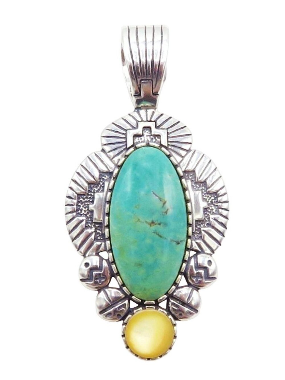 Vintage Sterling Silver Roderick Tenorio Carolyn Pollack Green Turquoise Pendant